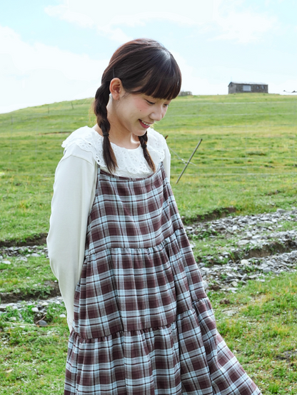Vintage Brushed Check Layered Camisole Dress X3400