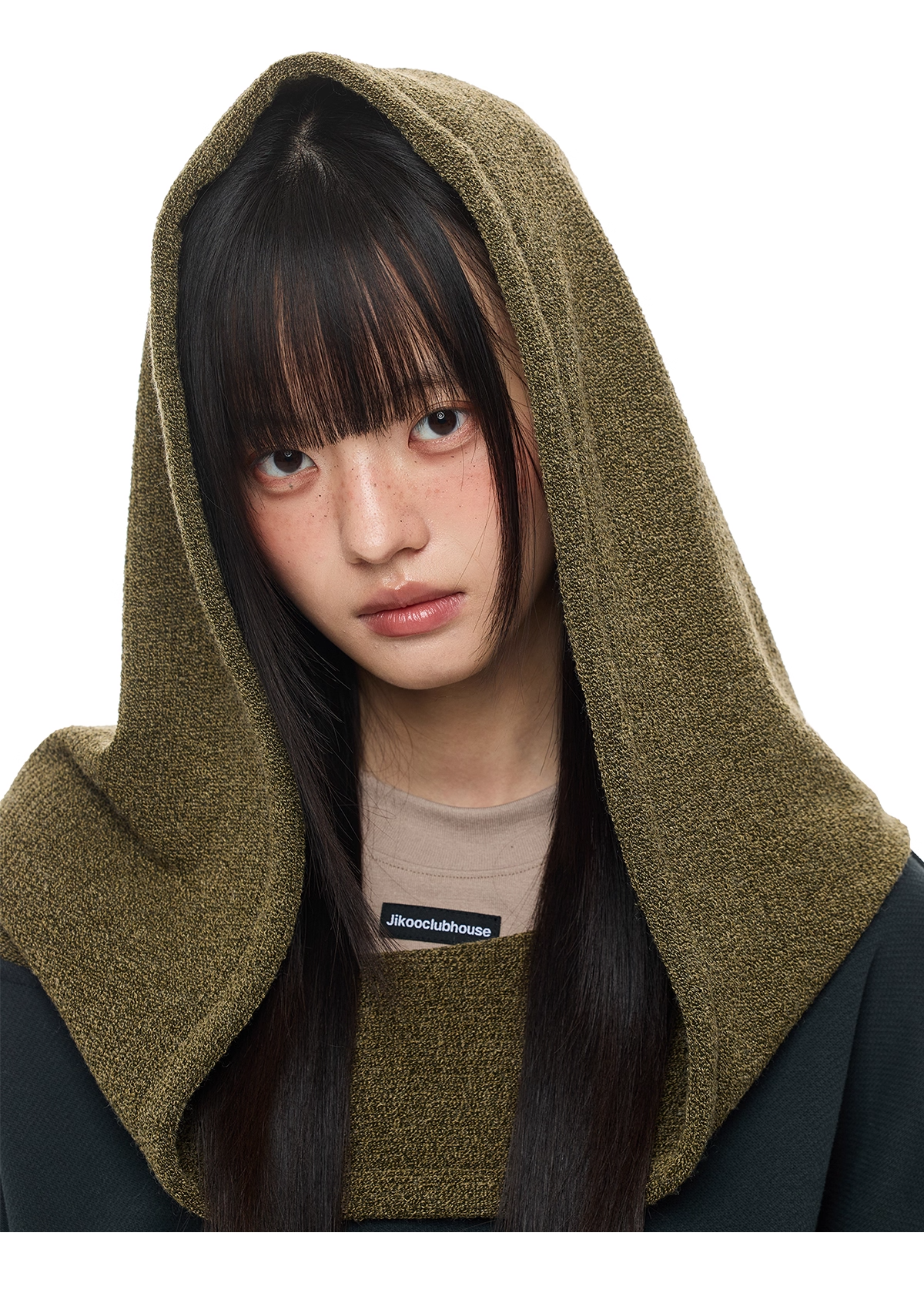 Layered-Look Off-Shoulder High-Neck Hoodie　X3485