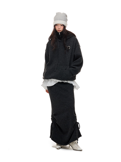 Layered-Look High-Neck Hoodie & Long Skirt 　X3484
