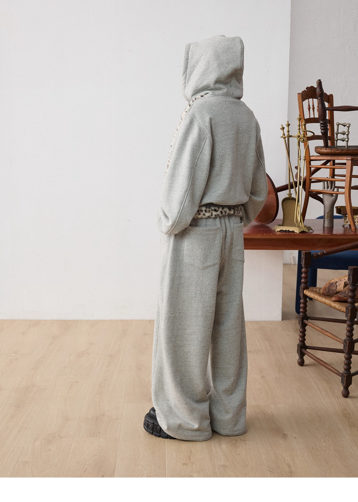 Leopard Faux-Fur Panel Hoodie & Pants　X3487