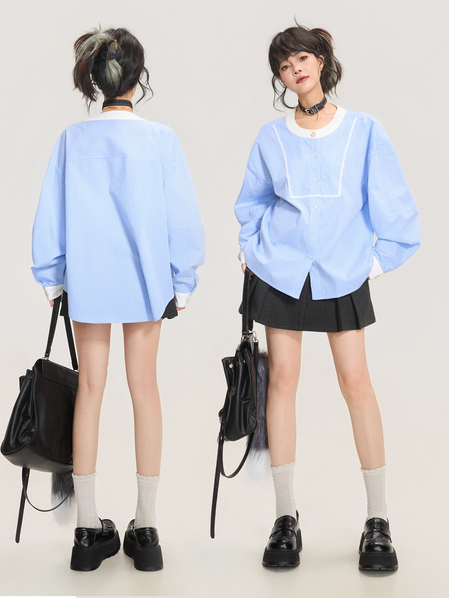 Blue Striped Long Sleeve Shirt　X3367