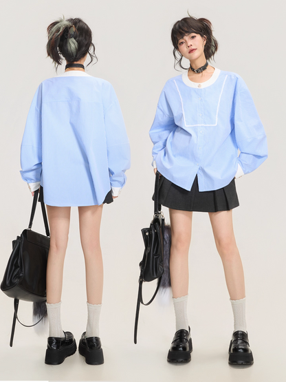 Blue Striped Long Sleeve Shirt　X3367