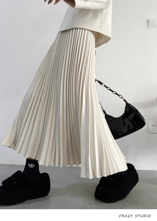 White Chinese-Style Blazer/Pleated Skirt Set　X3341