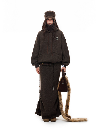 Layered-Look High-Neck Hoodie & Long Skirt 　X3484