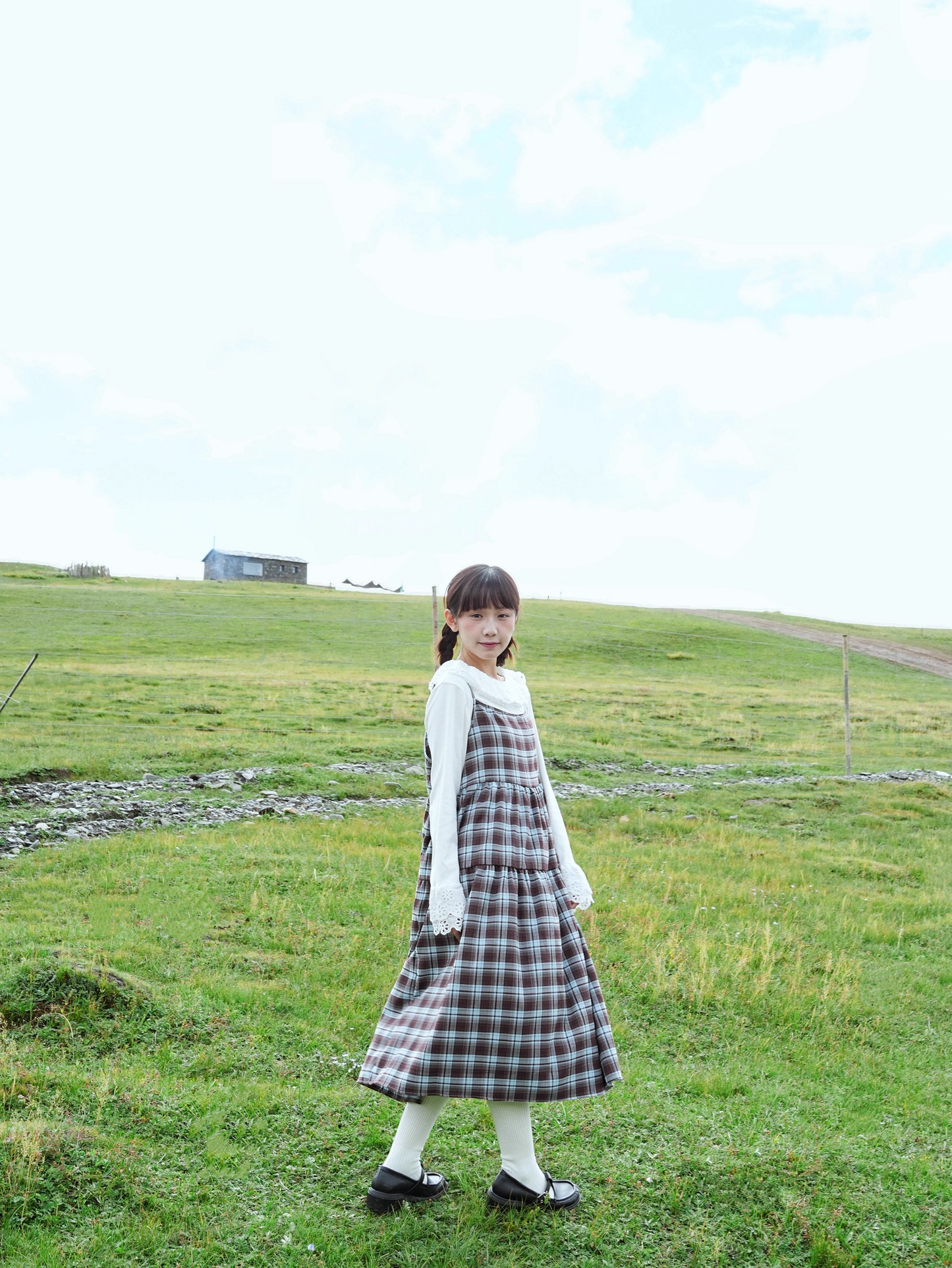 Vintage Brushed Check Layered Camisole Dress X3400