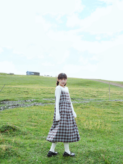 Vintage Brushed Check Layered Camisole Dress X3400