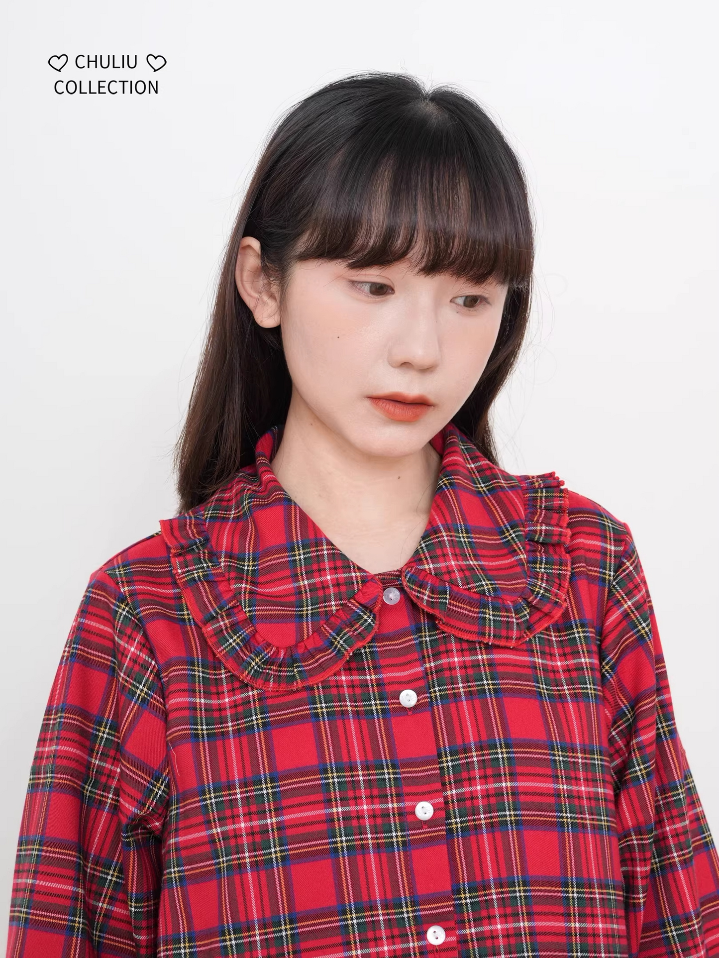 Retro Plaid Tiered Ruffle Hem Shirt　X3525