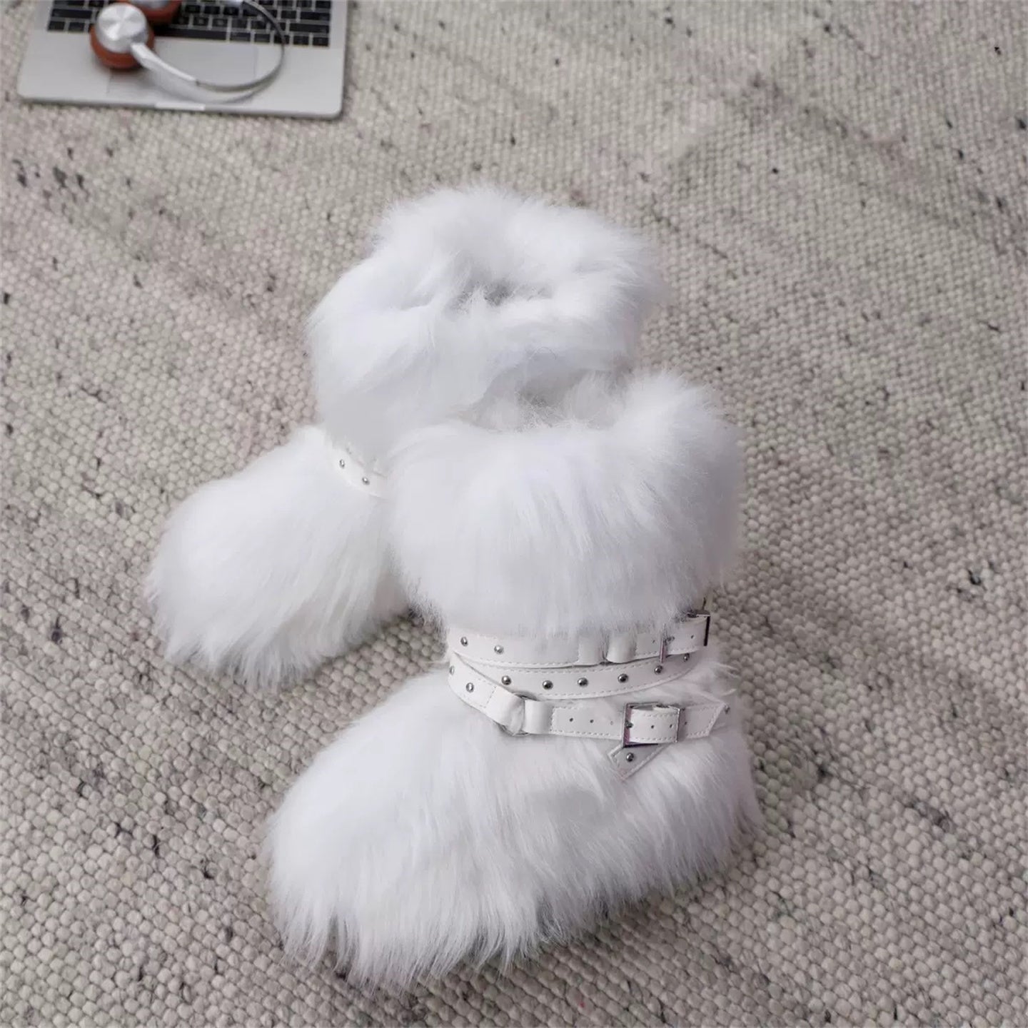 White Fleece Platform Short Snow Boots　X3425