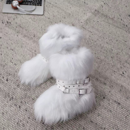 White Fleece Platform Short Snow Boots　X3425