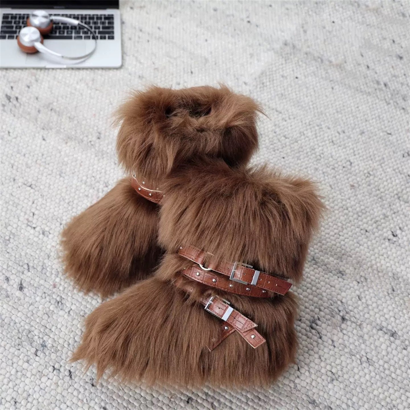 White Fleece Platform Short Snow Boots　X3425