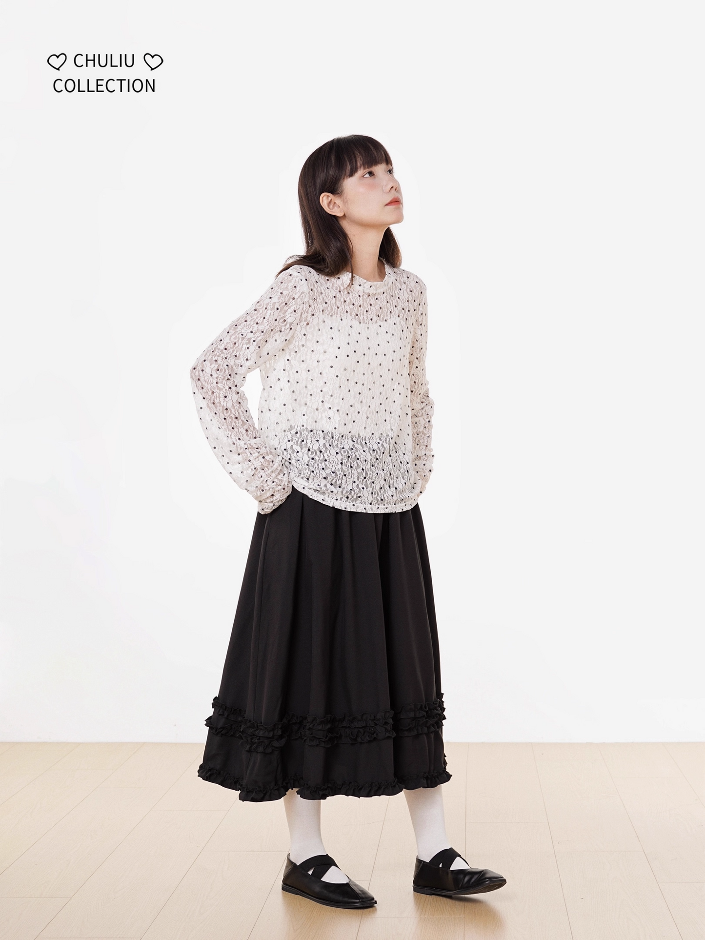 Retro Polka Dot Lace Stretch Loose Top X3398