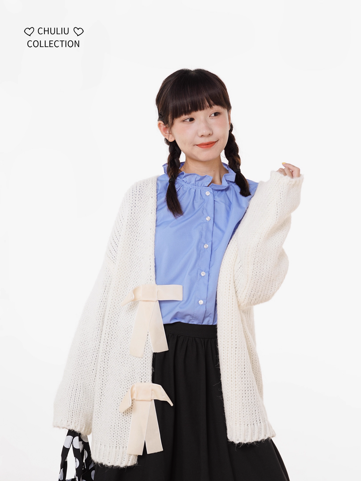 Soft Loose Knit Cardigan with Bow Decoration X3401