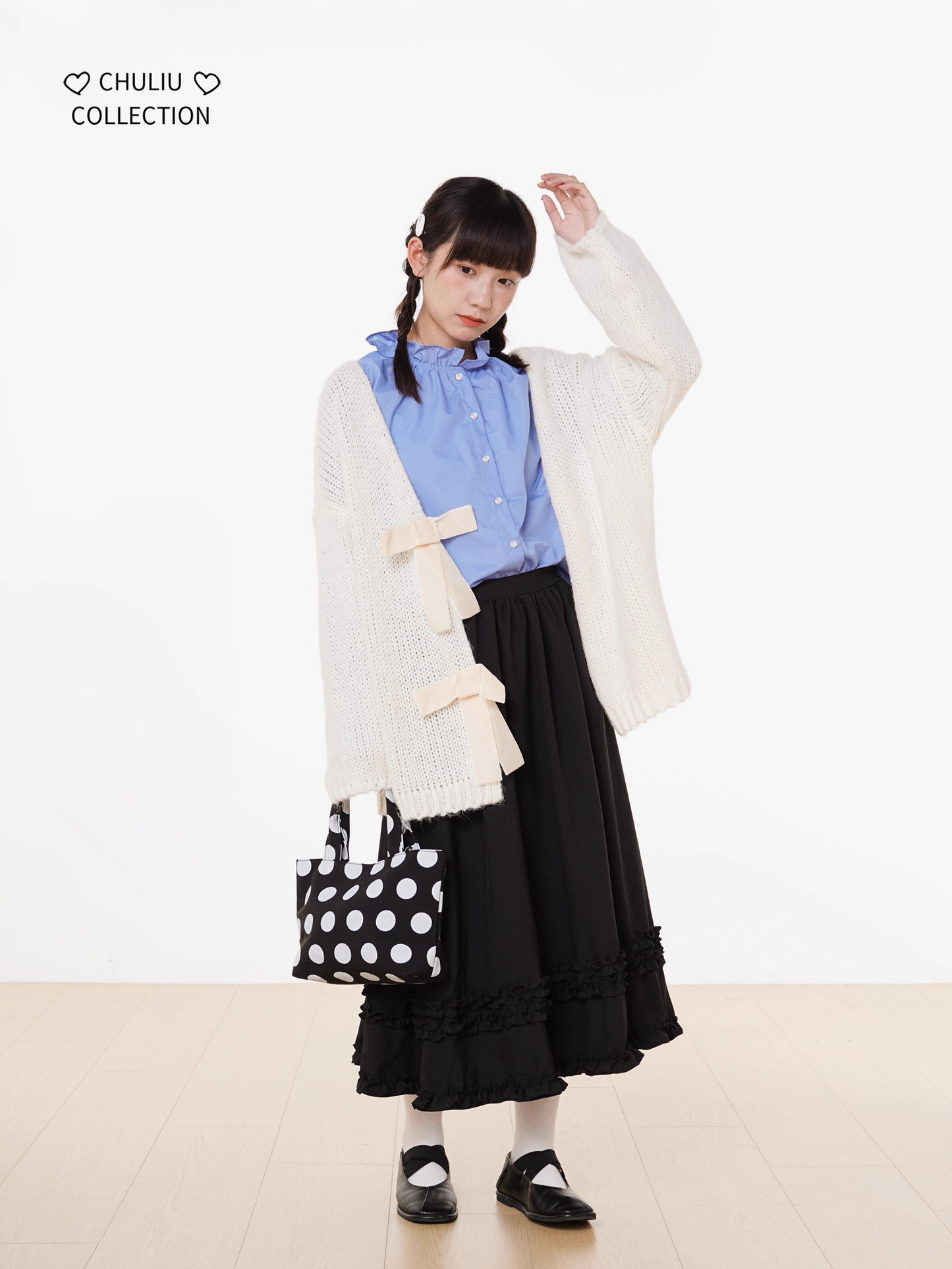 Soft Loose Knit Cardigan with Bow Decoration X3401