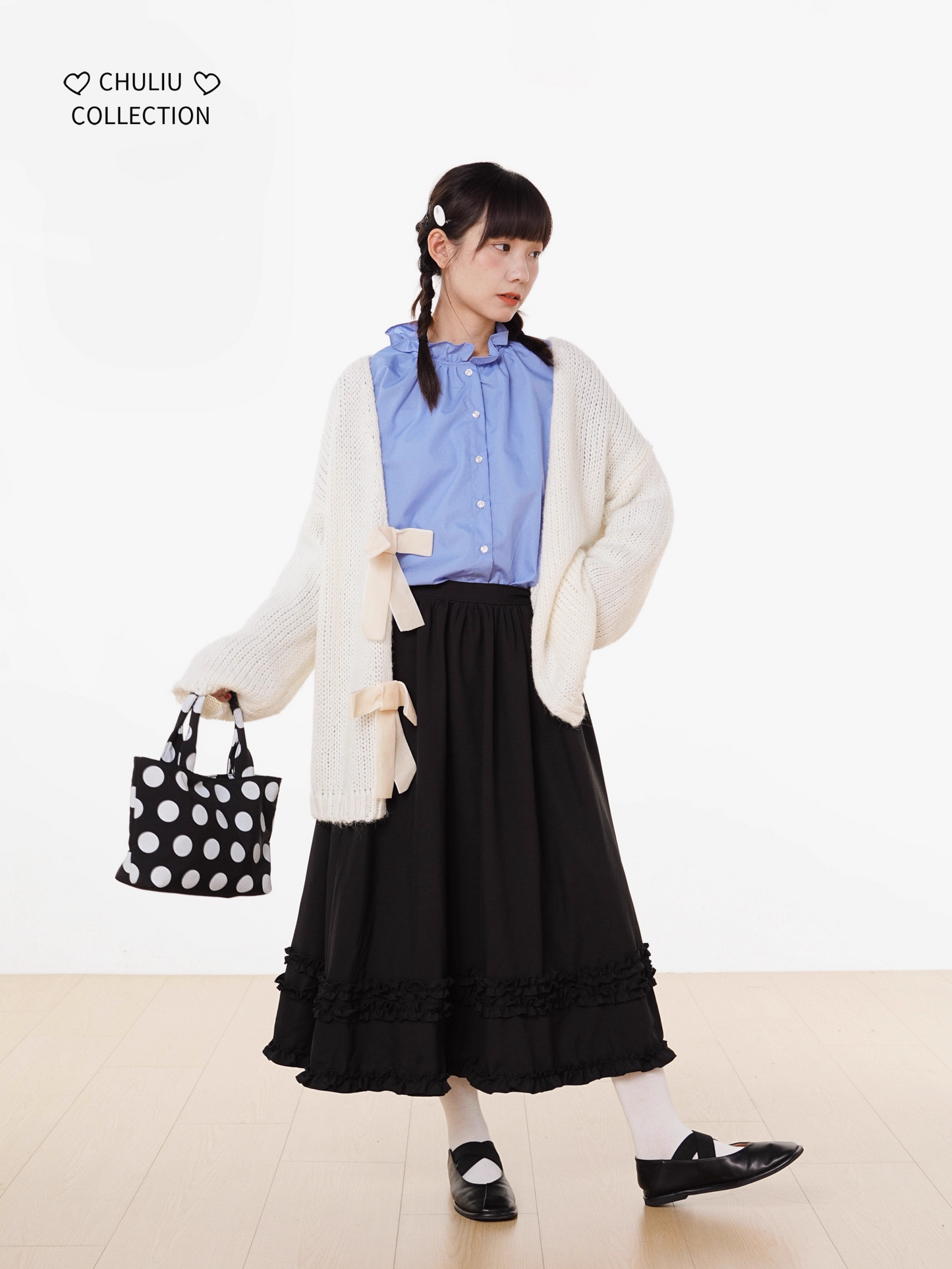 Soft Loose Knit Cardigan with Bow Decoration X3401