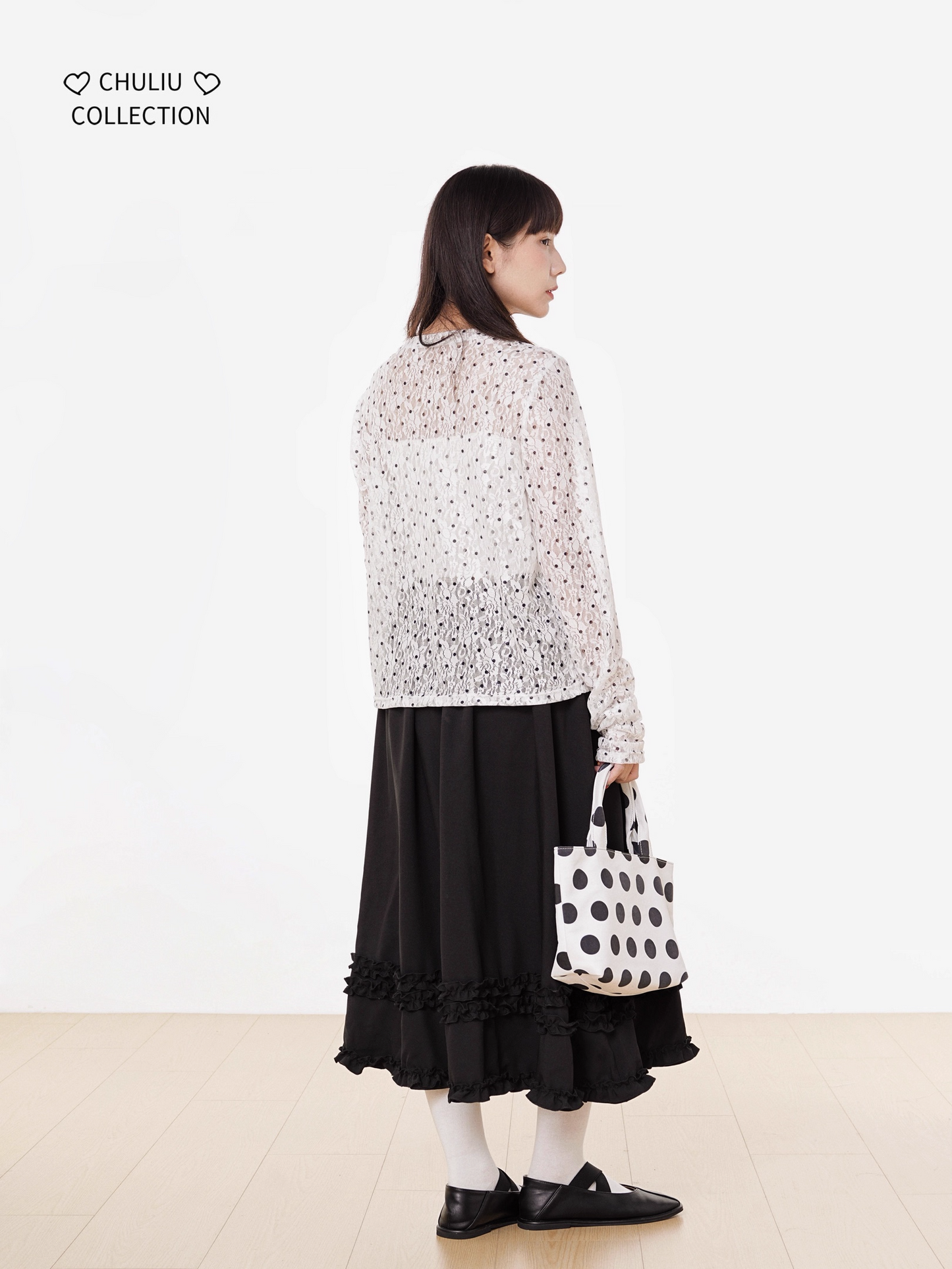 Retro Polka Dot Lace Stretch Loose Top X3398