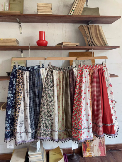 Vintage Country Patchwork Floral Long Skirt　X3364