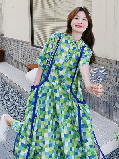 Green Mosaic Shirt Dress X2785