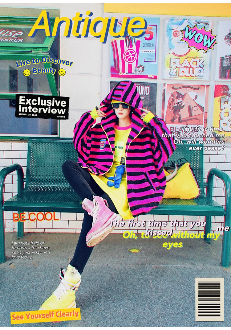 Striped Sherpa Fleece Colorblock Hoodie Jacket　X3408