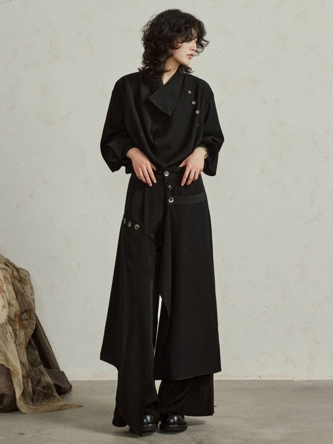 Asymmetrical fake piece two-piece pants X2951