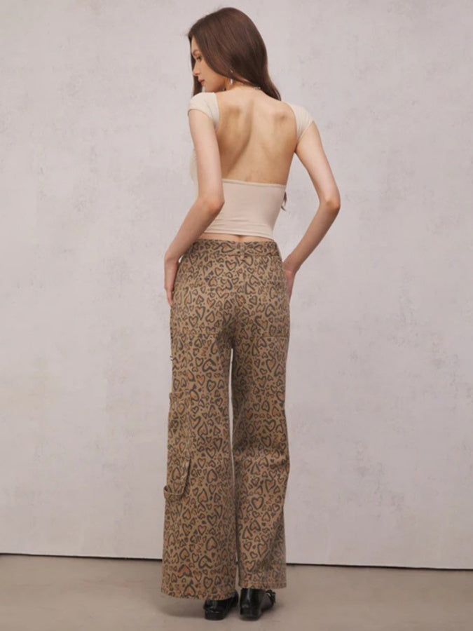 Leopard cut-out casual pants X2788