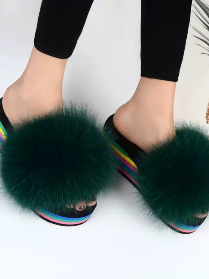 Faux fur platform open toe sandals X2755