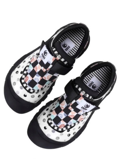 Check &amp; Polka Dot Round Toe Shoes X2759