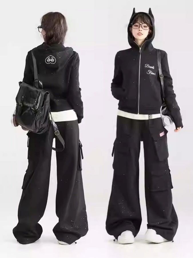 Decoration Hoodie/Loose Straight Side Pocket Pants X2981