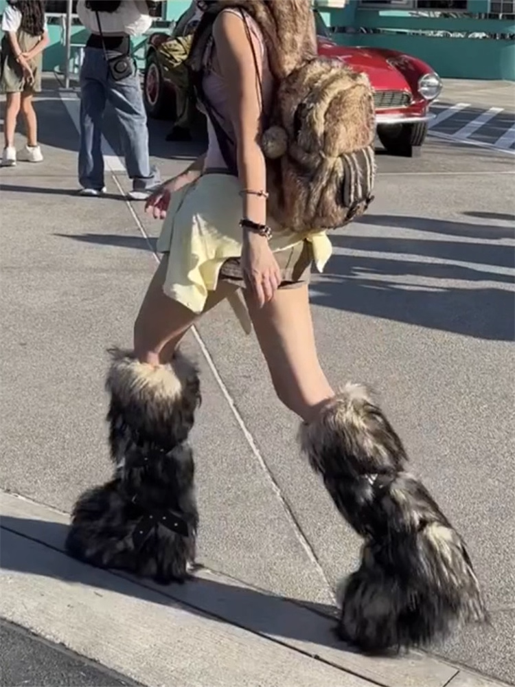 Fur Long Platform Snow Boots　X3423