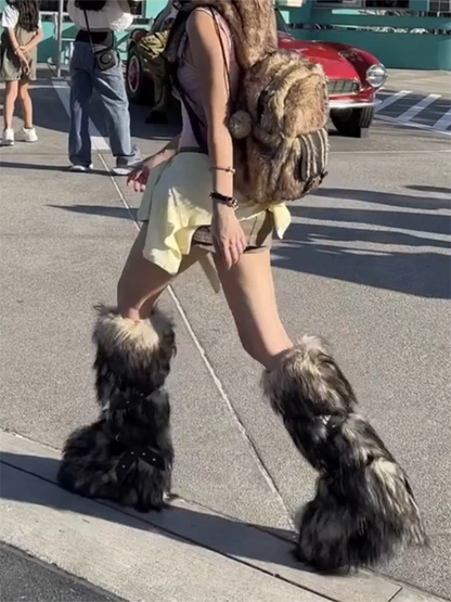 Fur Long Platform Snow Boots　X3423