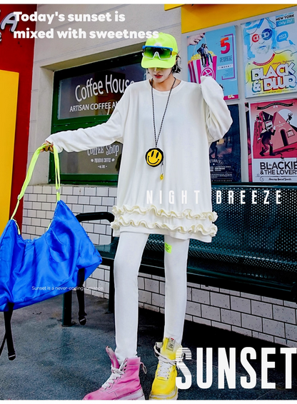 Royal Blue Ruffled Fleece Oversized Sweatshirt　X3407