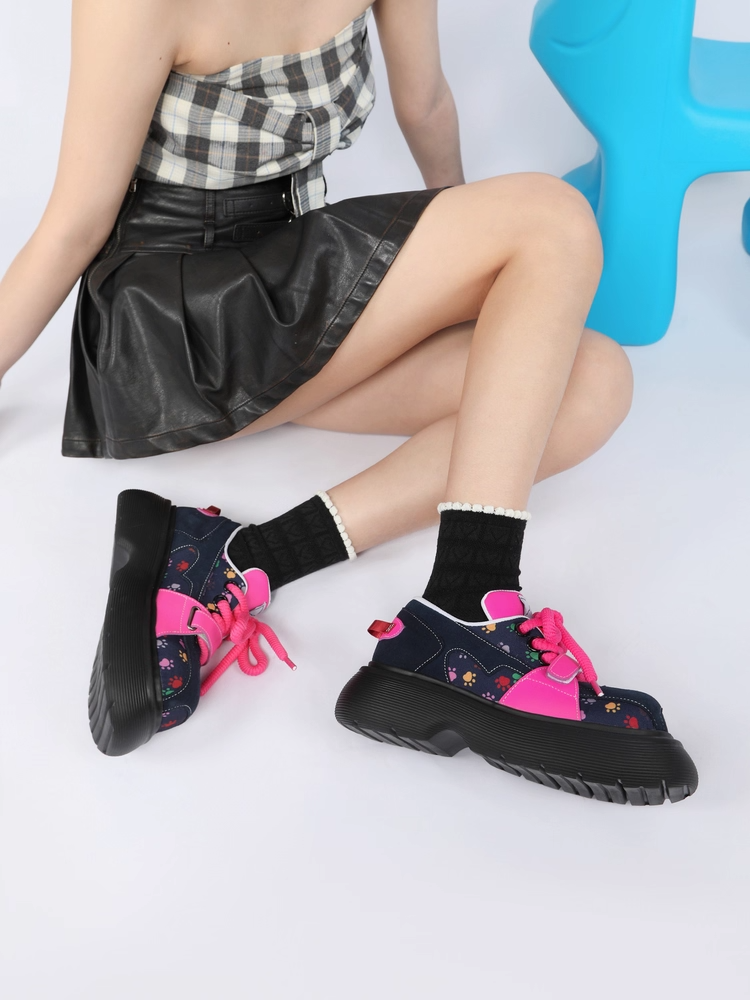 Graffiti Print Chunky Platform Lace-Up Shoes　X3477
