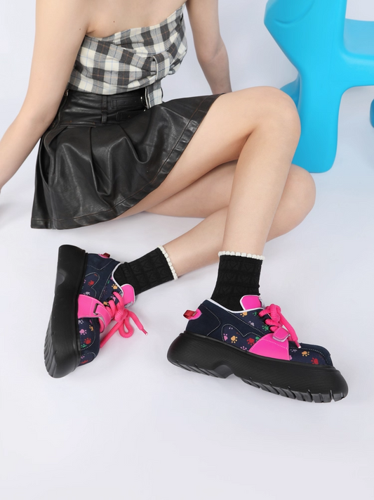 Graffiti Print Chunky Platform Lace-Up Shoes　X3477