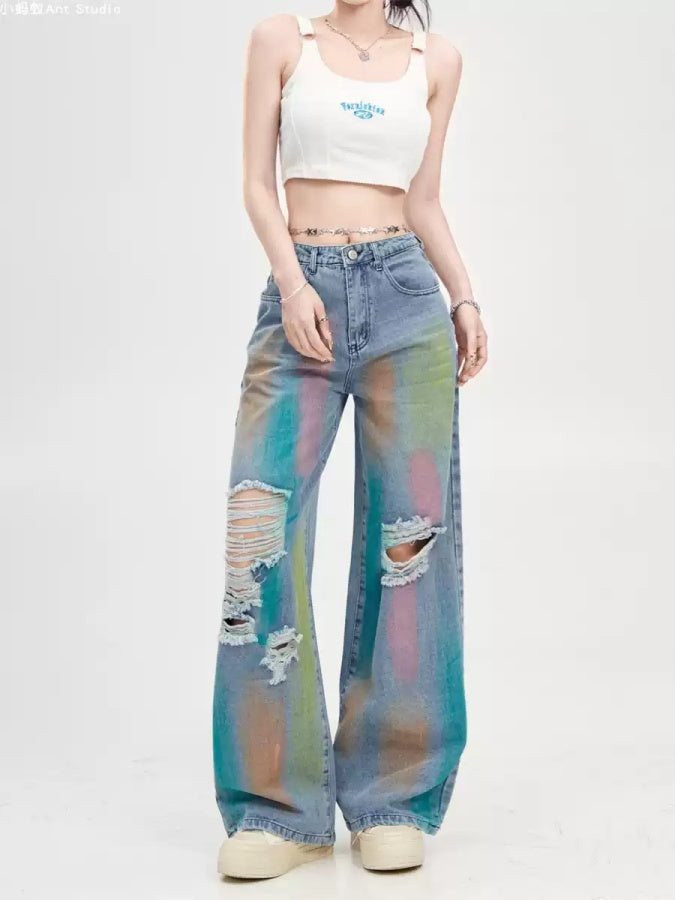 Paint Damaged Denim Pants X2837