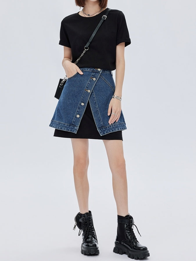 Asymmetrical design mini short denim skirt X2781