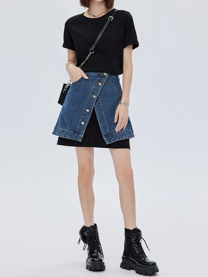 Asymmetrical design mini short denim skirt X2781