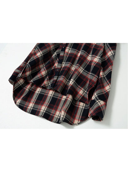 Fake two-piece check pattern shirt X2783