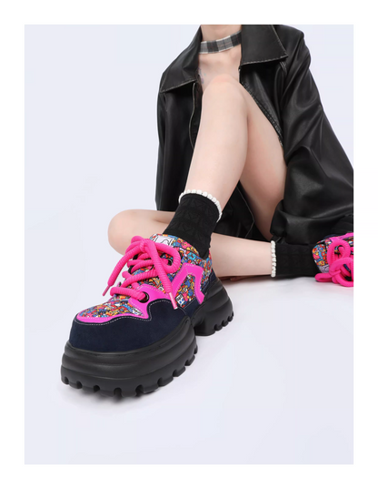 Chunky Platform Colorblock Lace-Up Shoes　X3480