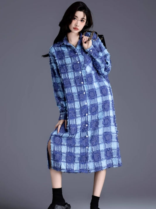 Klein Blue Check Shirt Dress X2939