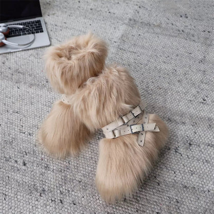 White Fleece Platform Short Snow Boots　X3425