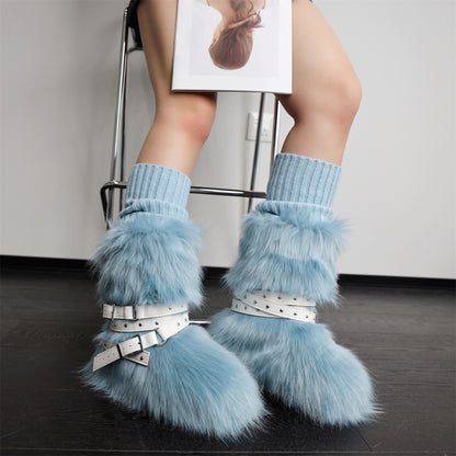 White Fleece Platform Short Snow Boots　X3425