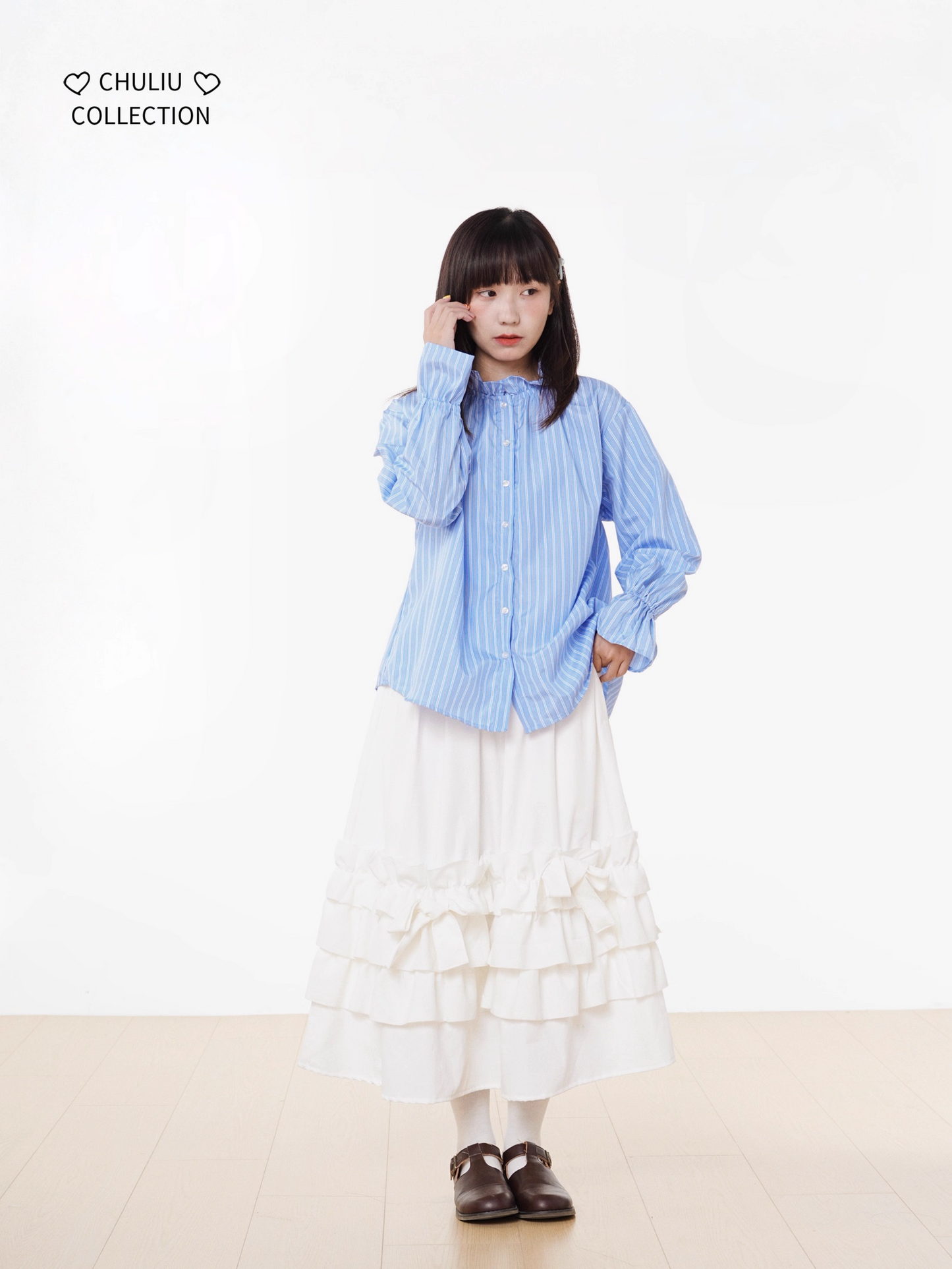 Striped BellSleeve School Style Shirt X3405