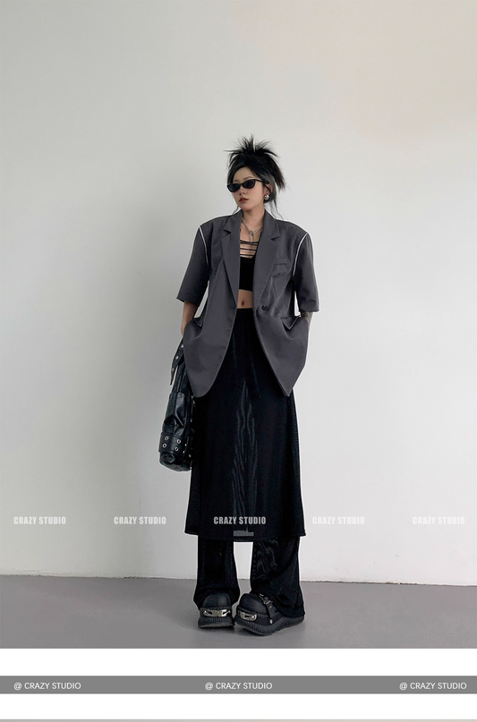 Layered Mesh Panel Drawstring Flared Skirt Pants　X3342