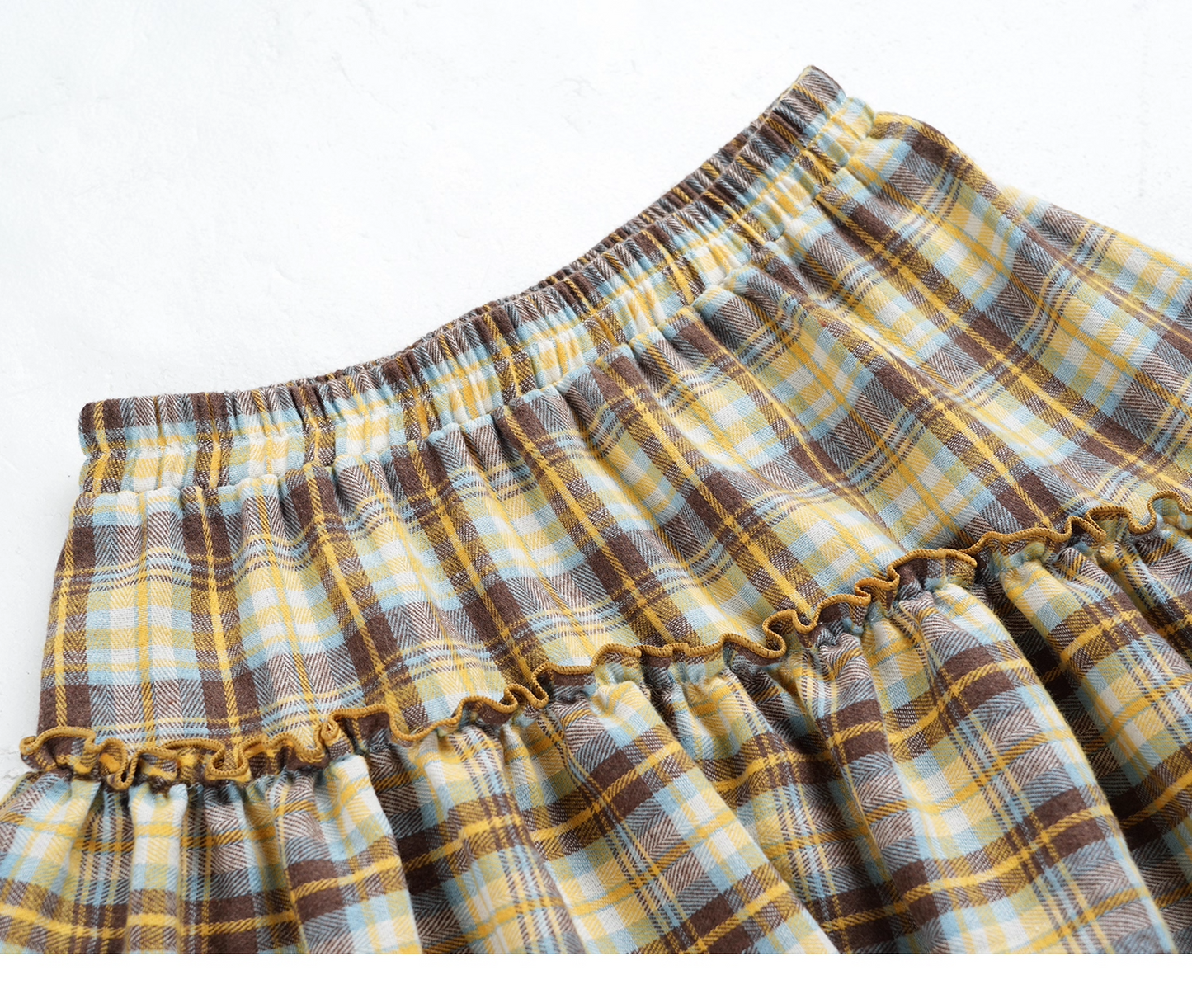 Autumn Winter Brushed Retro Check Tiered Skirt X3406