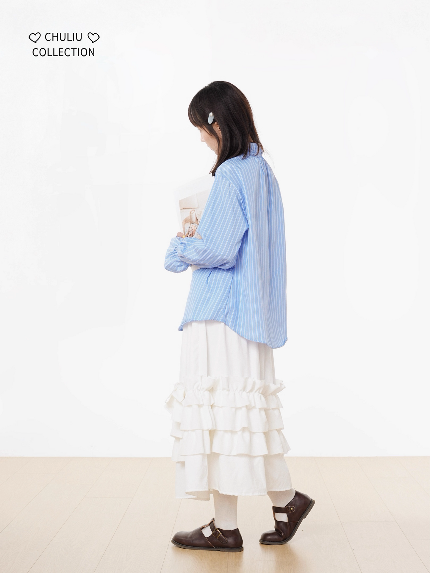 Striped BellSleeve School Style Shirt X3405