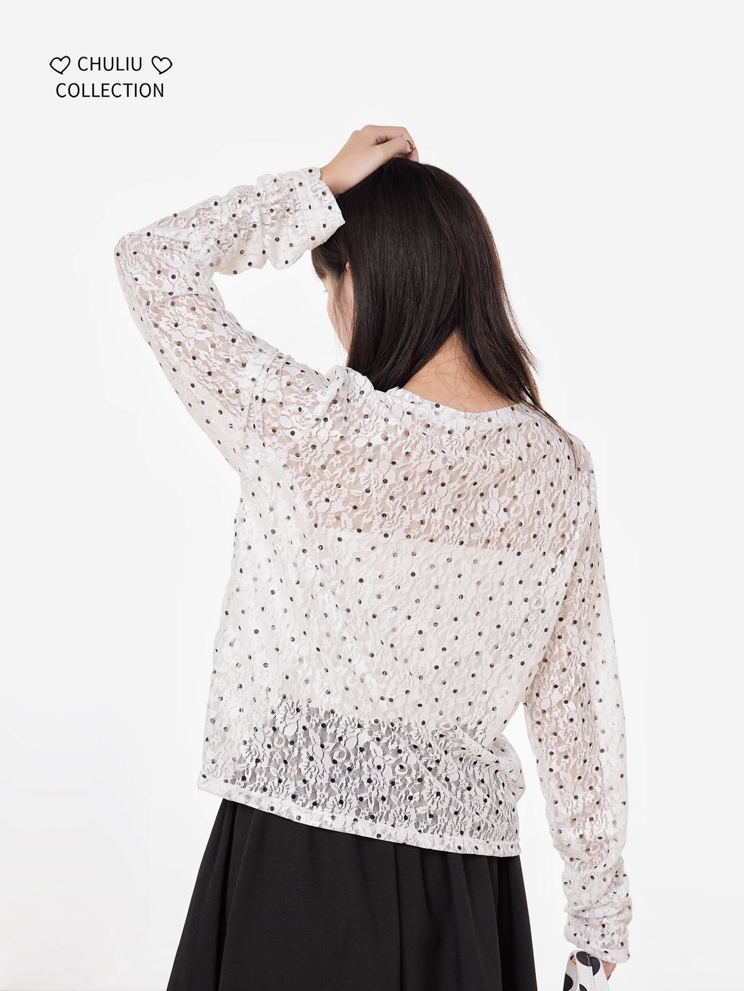 Retro Polka Dot Lace Stretch Loose Top X3398
