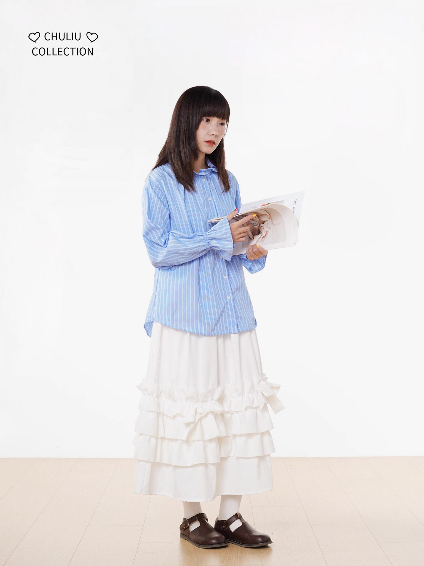 Striped BellSleeve School Style Shirt X3405