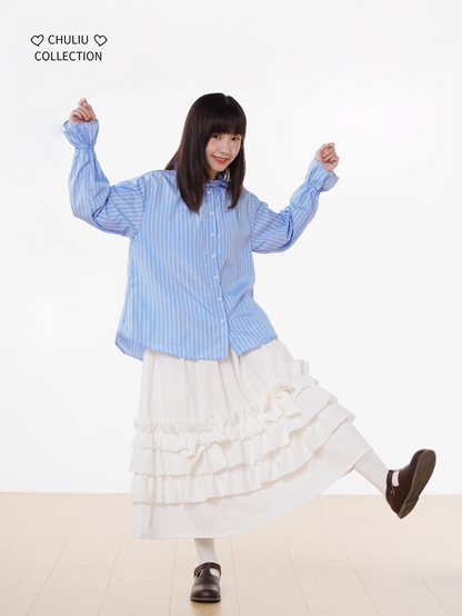 Striped BellSleeve School Style Shirt X3405