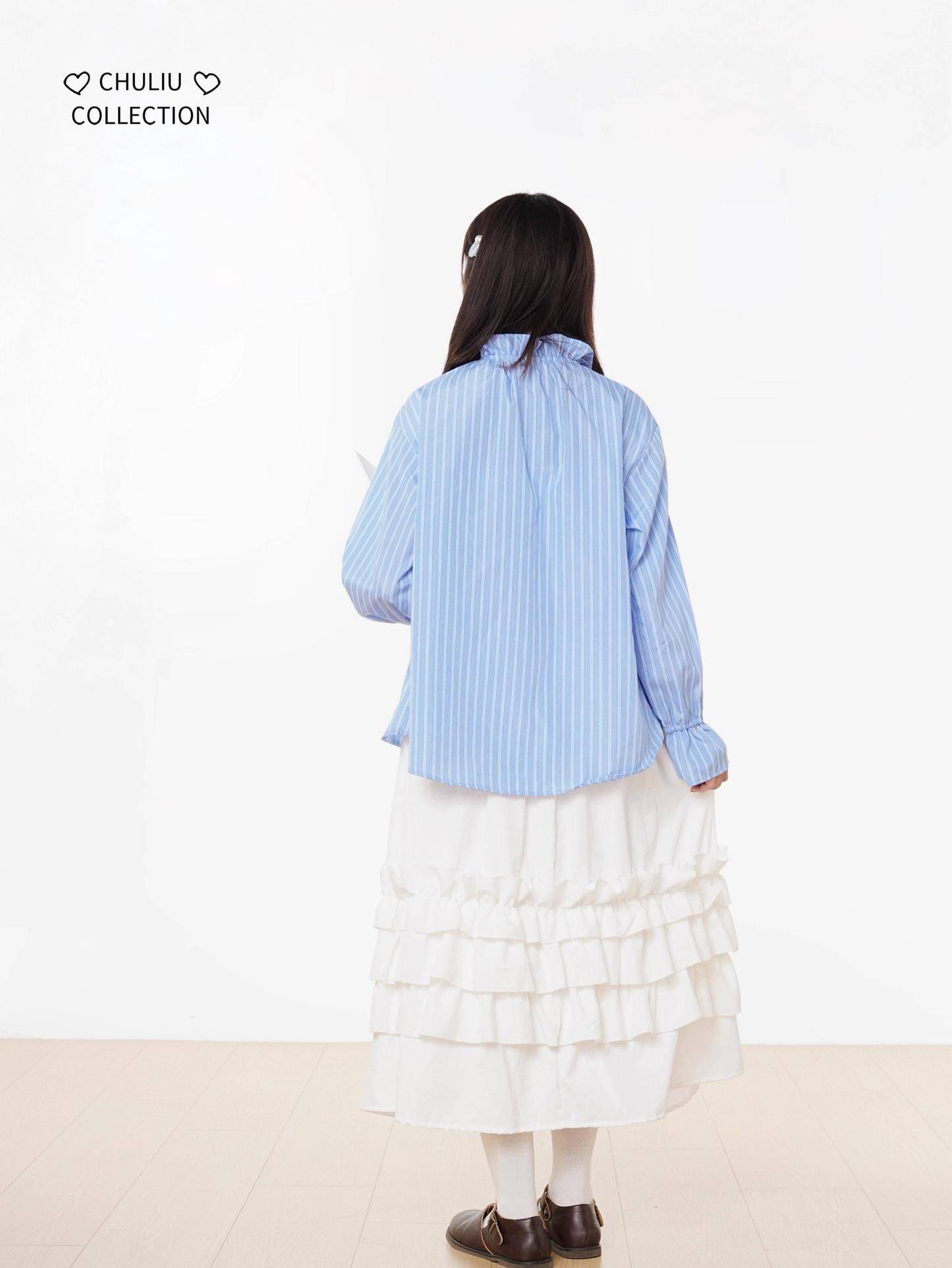 Striped BellSleeve School Style Shirt X3405