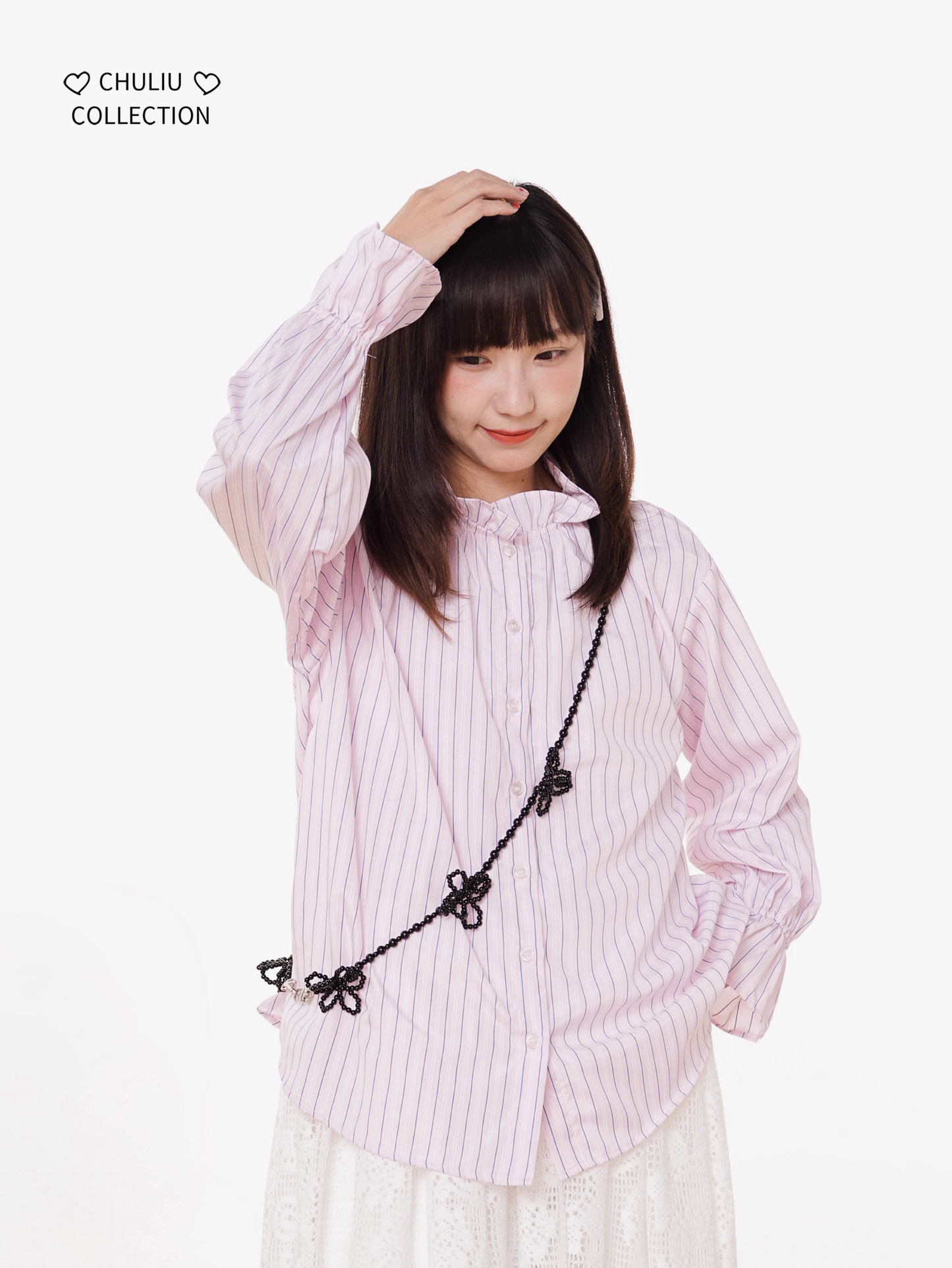 Striped BellSleeve School Style Shirt X3405