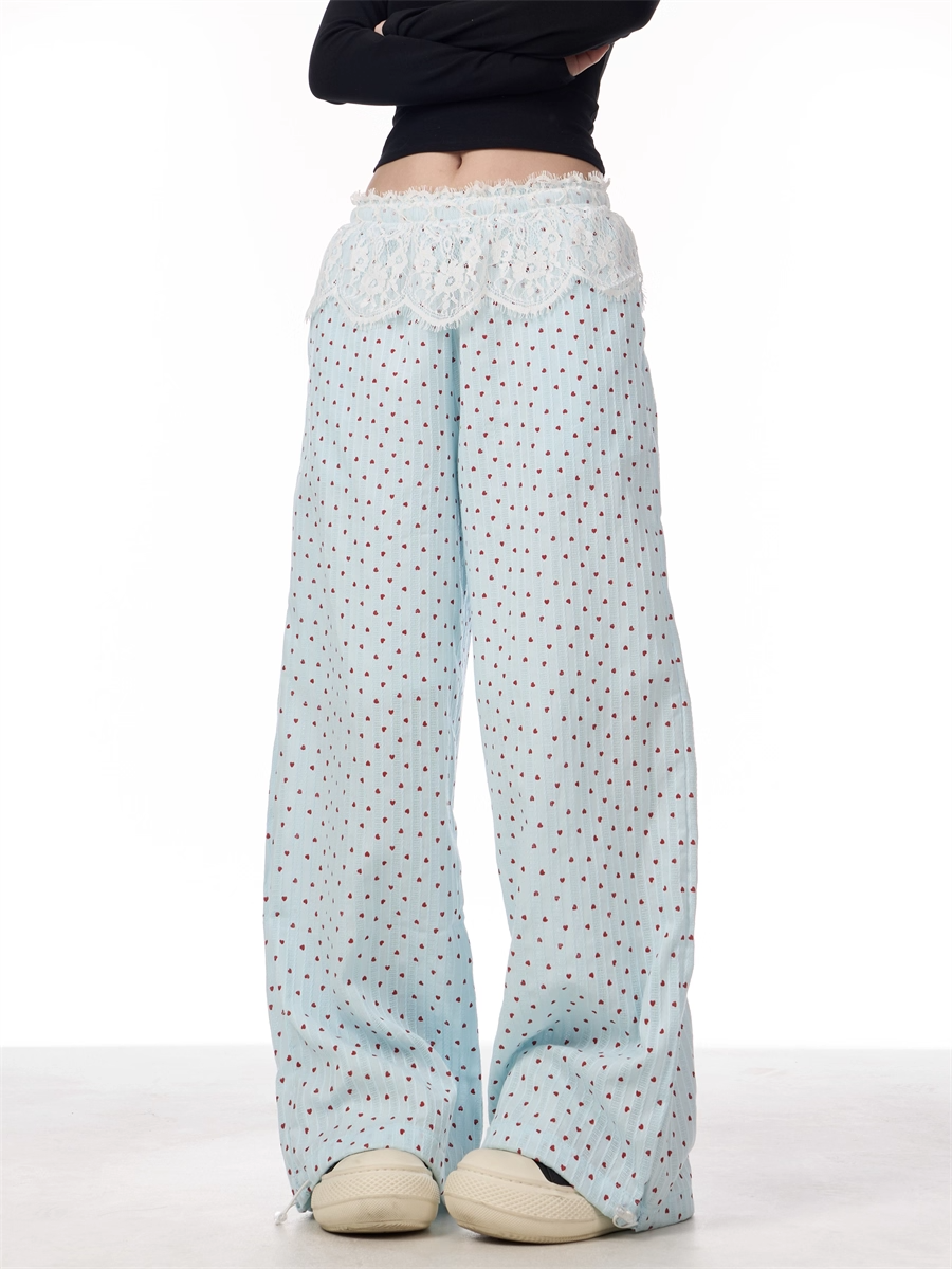 Lace Patchwork Wide-Leg Pants　X3387